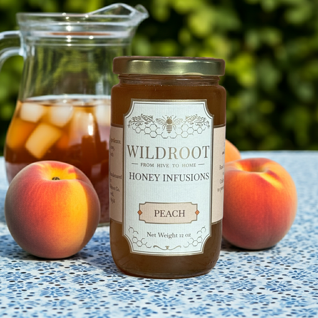 Wildroot Honey - Peach Infused Raw Honey | 12oz