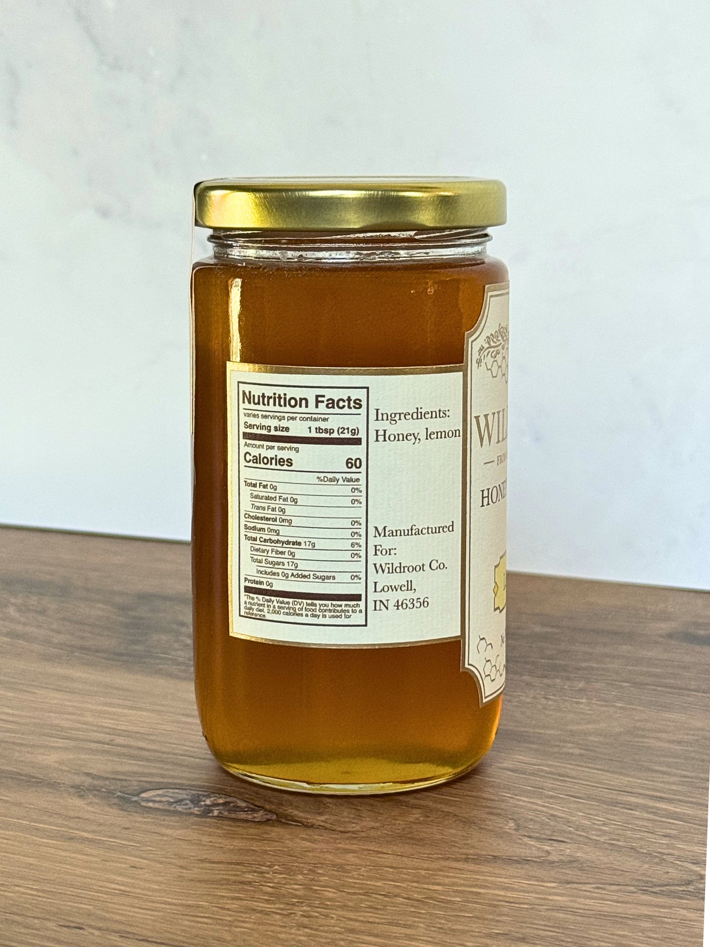 Nutrition Facts on Jar of Wildroot Lemon Infused Honey